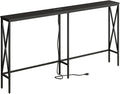 Masupu 63" Console Table with Power Outlet, Modern Narrow Long Sofa Table Behind Couch, Skinny Entry Table, Industrial Sofa Table with Metal Frame for Hallway, Living Room, Classic Black