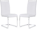 Dining Chairs Set, Kitchen Modern Metal Chairs with Faux Leather Padded Seat High Back and Sturdy Chrome Legs, Chairs for Dining Room (White, Set of 2)