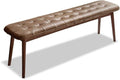Upholstered Bench, 51.18 in Natural Oak Wood for Dining Table Bench for Living Room with Leather Cushion, End of Bed Footrest Stool Brown