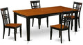 East West Furniture QULG5-BCH-W 5 Piece Kitchen Table Set for 4 Includes a Rectangle Dining Room Table with Butterfly Leaf and 4 Solid Wood Seat Chairs, 40x78 Inch, Black & Cherry