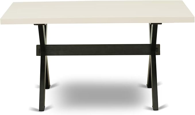 East West Furniture X626DR124-6 6 Piece Dining Table Set Contains a Rectangle Kitchen Table with X-Legs and 4 Black Color Linen Fabric Parson Chairs with a Bench, 36x60 Inch, Multi-Color
