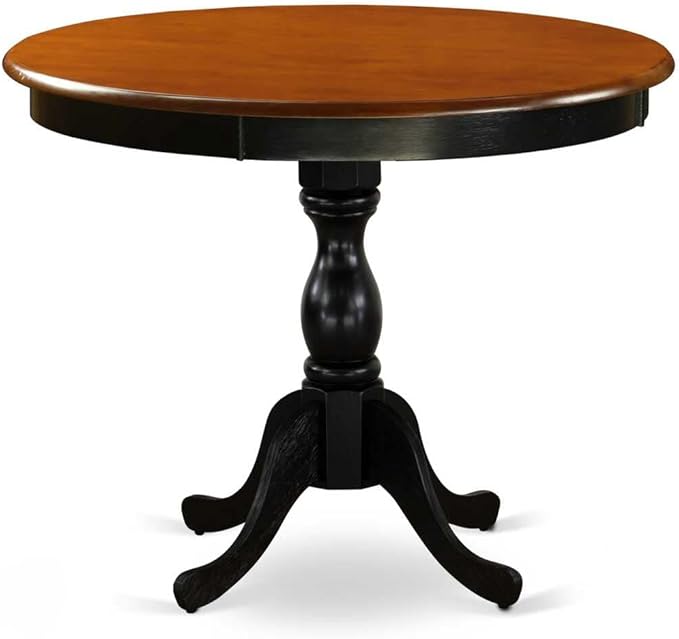 East West Furniture AMBA5-BCH-05 5 Piece Modern Dining Table Set Includes a Round Kitchen Table with Pedestal and 4 Grey Linen Fabric Parson Dining Chairs, 36x36 Inch, Black & Cherry