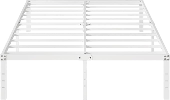 16 Inch White California King Bed Frames No Box Spring Need, Platform Cal King Bed Frame with High Storage, Eassy Assembly 3,500 lbs Heavy Duty Bedframes