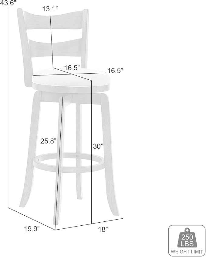Armen Living Blair 30 in. Putty Brown Bar Height Rubberwood Swivel Barstool with Cream Fabric Seat - Set of 3