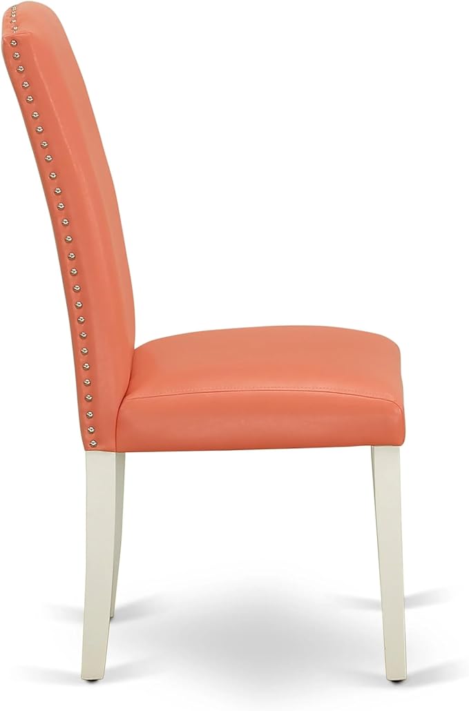 East West Furniture ANEN3-LWH-78 3 Piece Dining Set Contains a Round Kitchen Table with Pedestal and 2 Pink Flamingo Faux Leather Parson Dining Chairs, 36x36 Inch, Linen White
