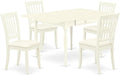 East West Furniture MZDA5-LWH-C 5 Piece Dining Room Table Set Includes a Rectangle Kitchen Table with Dropleaf and 4 Linen Fabric Upholstered Dining Chairs, 36x54 Inch, Linen White