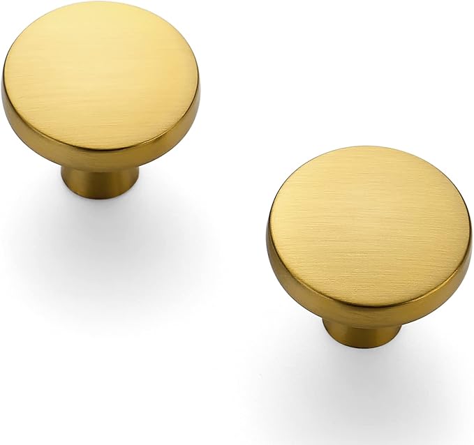 Ravinte 10 Pack Drawer Pulls 1-1/4 Inch Kitchen Cabinet Knobs Solid Brushed Brass Round Dresser Drawer Knobs Gold Dresser Knobs Drawer Knobs Simple Cabinet Hardware for Cupboard Drawer Pulls