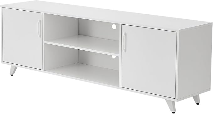 Panana TV Stand for TV up to 50 Inches, 2 Doors Entertainment Center with Open Shelves Storage, TV Console Unit for Living Room Bedroom (White)