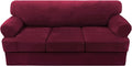 H.VERSAILTEX Sofa Cover 4 Piece T Cushion Sofa Slipcovers Thick Velvet Couch Cover Furniture Protector Stretch T Cushion Sofa Covers for 3 Cushion Couch with 3 Individual T Cushion Covers, Burgundy
