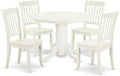 East West Furniture SHDA5-LWH-W 5 Piece Dining Room Table Set Includes a Round Kitchen Table with Pedestal and 4 Dining Chairs, 42x42 Inch, Linen White