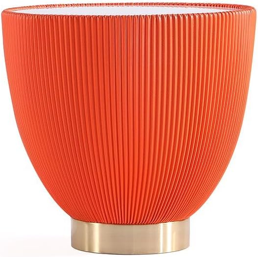 Manhattan Comfort Anderson Modern 18.43" Round End Table 2.0 - Ceramic Marble Tabletop, Elegant Pleated Leatherette Design & Gold Stainless Steel Base, Fully Assembled, Set of 2, Orange