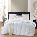 Luxurious All-Season Goose Down Comforter Duvet Insert, Exquisite Oversized California King White Stripe Design, 108" X 98 ", 100% Cotton Down Proof Fabric, 65 oz. Fill Weight