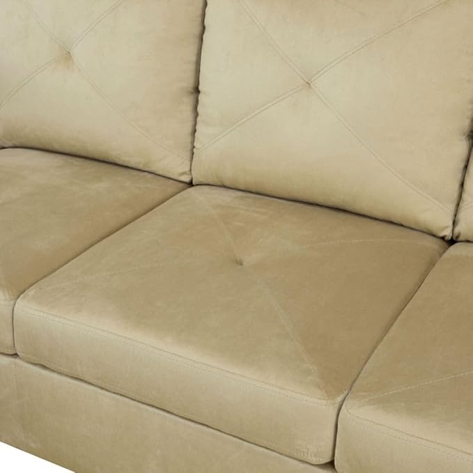 Beige L-Shaped 3-Piece Microfiber Sofa with Storage Ottoman Set, Sectional Couch Sofa Set for Living Room, Office, Small Space