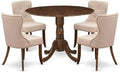East West Furniture DLSI5-AWA-04 5 Piece Kitchen Table Set for Small Spaces Consist of a Round Wooden Table with Dropleaf and 4 Upholstered Chairs, 42x42 Inch, Antique Walnut