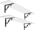 DINZI LVJ Long Wall Shelves, 31.5 Inch Large Floating Shelves Set of 2, Wide Display Shelf Wall Mounted with Brackets, Easy Hanging for Living Room, Toilet, Office, Bedroom, White