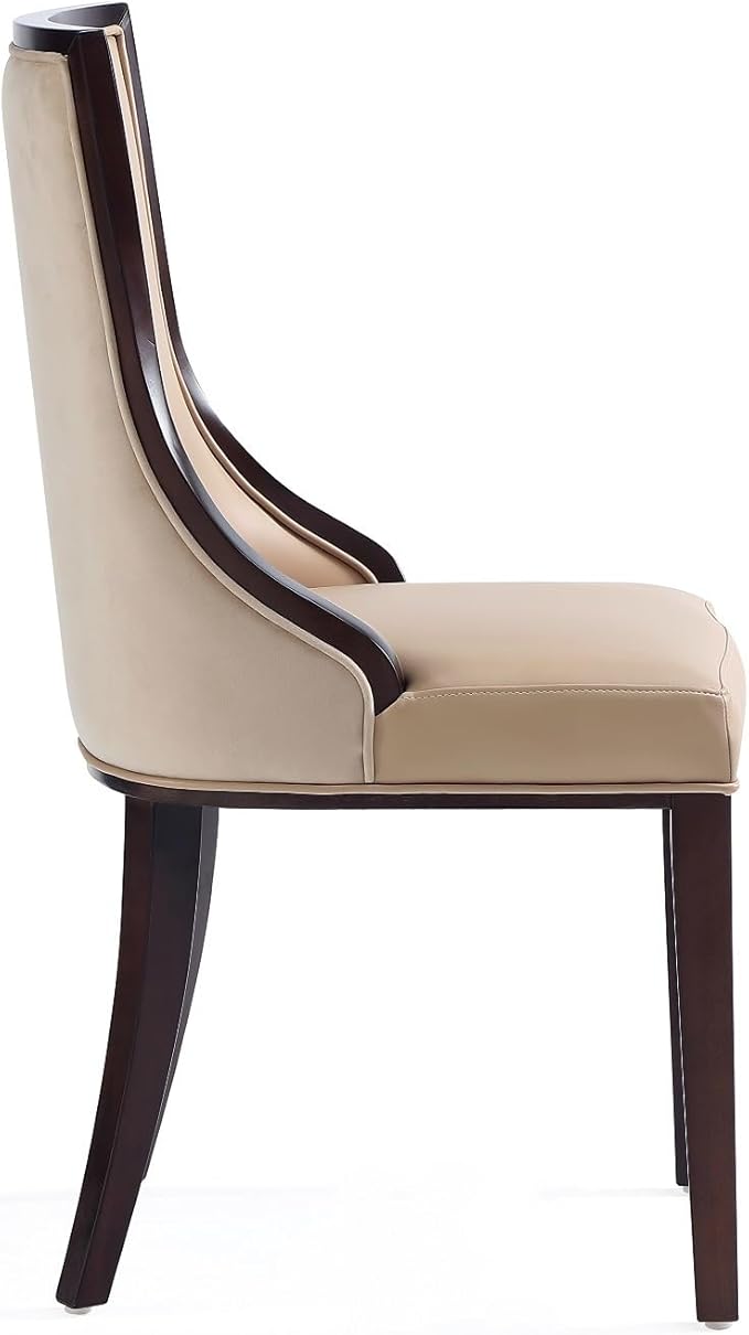 Manhattan Comfort Grand Avenue Faux Leather Dining Chairs, Parsons Accent Furniture with Padded Wingback Seat and Solid Beech Wood Frame, Set of 2, Tan