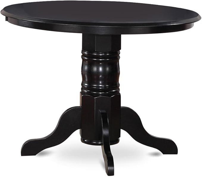 East West Furniture SHSI3-BLK-21 3 Piece Kitchen Table Set for Small Spaces Contains a Round Dining Table with Pedestal and 2 Blue Linen Fabric Parson Chairs, 42x42 Inch, Black