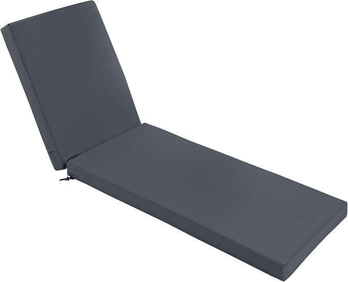 Chaise Lounge Cushions Outdoor - Waterproof and Fade Resistant Sun Lounger Replacement Cushions - Patio Lounger Pads with Removable Cover for Pool, Deck, Lawn, 72 x 21 x 3 Inch, Dark Grey