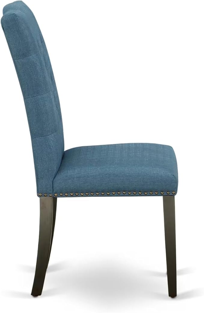 East West Furniture V627EL121-6 6 Piece Dining Table Set Contains a Rectangle Dining Room Table with V-Legs and 4 Blue Linen Fabric Parson Chairs with a Bench, 40x72 Inch, Multi-Color