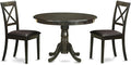 East West Furniture HLBO3-CAP-LC 3 Piece Dining Table Set for Small Spaces Contains a Round Dining Room Table with Pedestal and 2 Faux Leather Upholstered Chairs, 42x42 Inch, Cappuccino
