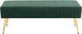 Furniliving 44 Inch Entryway Benches, Upholstered Tufted Striped Fabric Ottoman Bench with Polished Gold Metal Legs for Living Room, Solid Wood Indoor Bench for Foyer (DarkGreen)