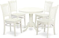 East West Furniture ANGR5-LWH-W 5 Piece Dining Table Set for 4 Includes a Round Kitchen Table with Pedestal and 4 Dining Room Chairs, 36x36 Inch, Linen White