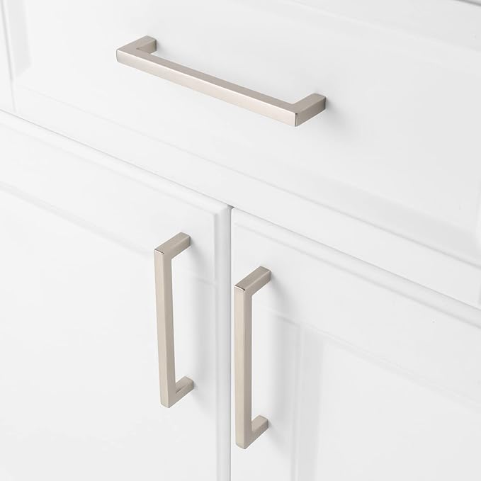 KOOFIZO 20-Pack Solid Square Bar Cabinet Handle - Brushed Nickel Furniture Pull, 5 Inch/128mm Screwhole Distance for Kitchen Cupboard Door, Bedroom Dresser Drawer, Bathroom Wardrobe Hardware