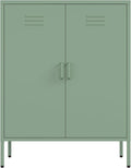 Manhattan Comfort Naomi Modern Metal Accent Cabinet, Minimalist Storage Cabinet with Doors & Adjustable Shelves, Vented Doors, Sturdy Steel Build, Versatile & Multi-Purpose Home Furniture, Green