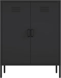 Manhattan Comfort Naomi Modern Metal Accent Cabinet, Minimalist Storage Cabinet with Doors & Adjustable Shelves, Vented Doors, Sturdy Steel Build, Versatile & Multi-Purpose Home Furniture, Black