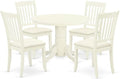 East West Furniture SHDA5-WHI-C 5 Piece Modern Dining Table Set Includes a Round Kitchen Table with Pedestal and 4 Linen Fabric Kitchen Dining Chairs, 42x42 Inch, Linen White