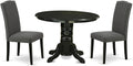 East West Furniture SHEN3-BLK-20 3 Piece Dining Room Set Contains a Round Kitchen Dining Table with Pedestal and 2 Dark Gotham Linen Fabric Upholstered Chairs, 42x42 Inch, Black
