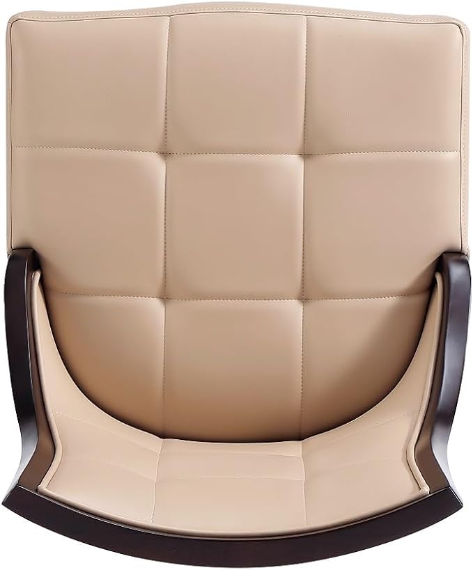 Manhattan Comfort Fifth Avenue Faux Leather Dining Chairs, Parsons Accent Furniture with Padded Wingback Seat, Fine Rectangular Stitching and Solid Beech Wood Frame, Set of 4, Tan