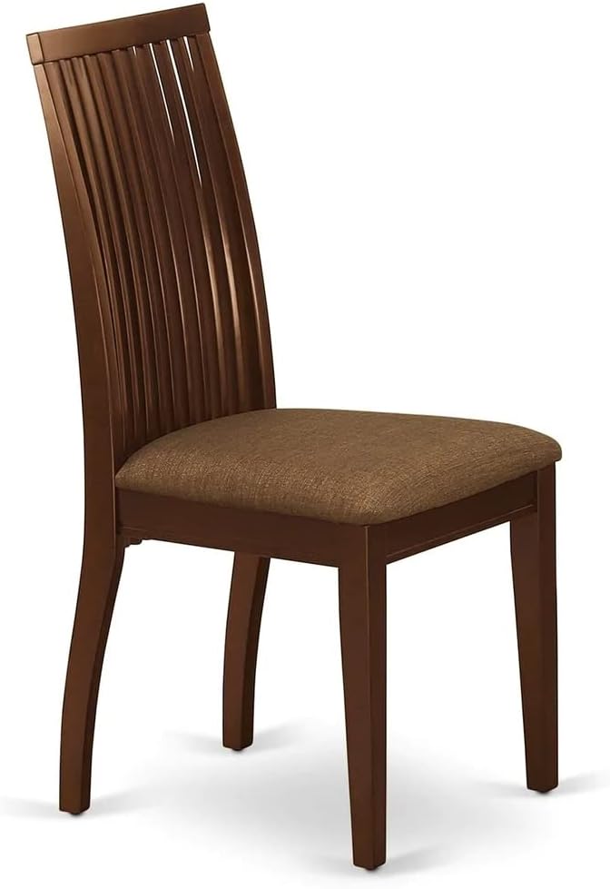 East West Furniture HBIP5-MAH-C 5 Piece Dinette Set for 4 Includes a Round Dining Room Table with Pedestal and 4 Linen Fabric Upholstered Dining Chairs, 42x42 Inch, Mahogany