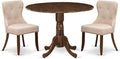 East West Furniture DLSI3-AWA-04 3 Piece Dining Set Contains a Round Kitchen Table with Dropleaf and 2 Upholstered Parson Chairs, 42x42 Inch, Antique Walnut