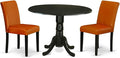 East West Furniture DLAB3-BLK-61 3 Piece Kitchen Table & Chairs Set Contains a Round Dining Room Table with Dropleaf and 2 Baked Bean Faux Leather Upholstered Chairs, 42x42 Inch, Black