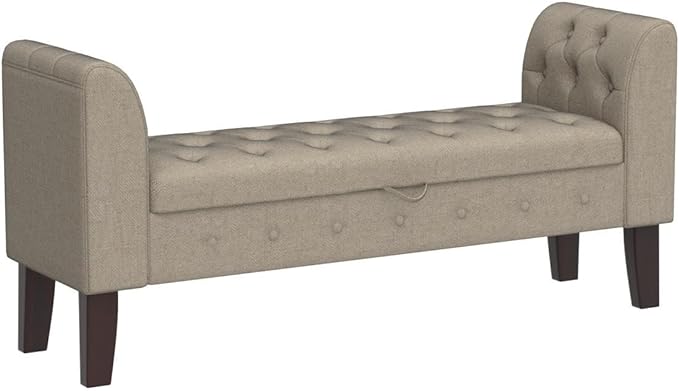 Awonde Upholstered Storage Bench with Arms Ottoman Bench for Bedroom Entryway Living Room Khaki