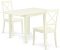 East West Furniture NDBO3-LWH-W 3 Piece Dinette Set for Small Spaces Contains a Rectangle Dining Table with Dropleaf and 2 Kitchen Dining Chairs, 30x48 Inch, Linen White