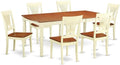 East West Furniture DOPL7-WHI-W 7 Piece Dining Table Set Consist of a Rectangle Dining Room Table with Butterfly Leaf and 6 Wood Seat Chairs, 42x78 Inch, Buttermilk & Cherry