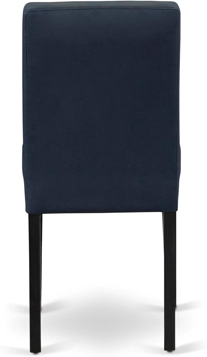 East West Furniture DLAS3-BLK-09 3 Piece Dining Table Set consists A Wood Table and 2 Dark Navy Blue Polyester Fabric Parson Dining Chair with Stylish Back- Black Finish