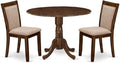 East West Furniture DLMZ3-AWN-04 3 Piece Dinette Set for Small Spaces Contains a Round Dining Table with Dropleaf and 2 Light Tan Linen Fabric Parsons Dining Chairs, 42x42 Inch, Natural Walnut