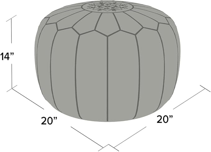 Stuffed Round Design Moroccan Leather Pouf Ottoman, Handmade, Pre-Filled, 100% Genuine Leather, 13” Height x 20” Diameter, Footstool & Living Room Décor (Brown)