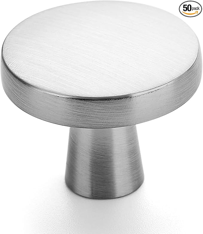 Ravinte 50 Pack Drawer Pulls 1-1/4 Inch Kitchen Cabinet Knobs Brushed Nickel Round Dresser Drawer Knobs Solid Dresser Knobs Drawer Knobs Simple Cabinet Hardware for Cupboard Drawer Pulls