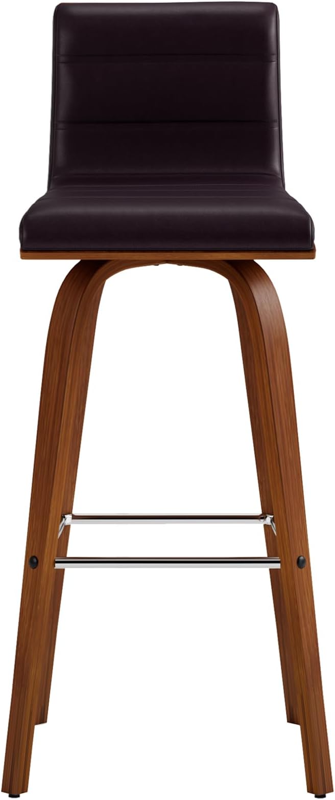 Vienna 30" Swivel Bar Stool in Walnut Wood Finish with Brown Faux Leather - Set of 3
