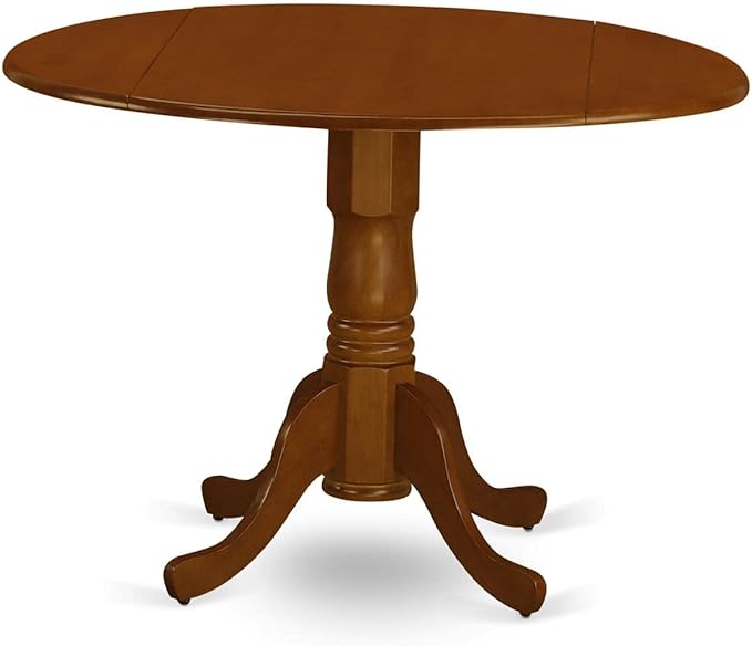 East West Furniture DLPO5-SBR-C 5 Piece Dinette Set for 4 Includes a Round Dining Room Table with Dropleaf and 4 Linen Fabric Upholstered Dining Chairs, 42x42 Inch, Saddle Brown