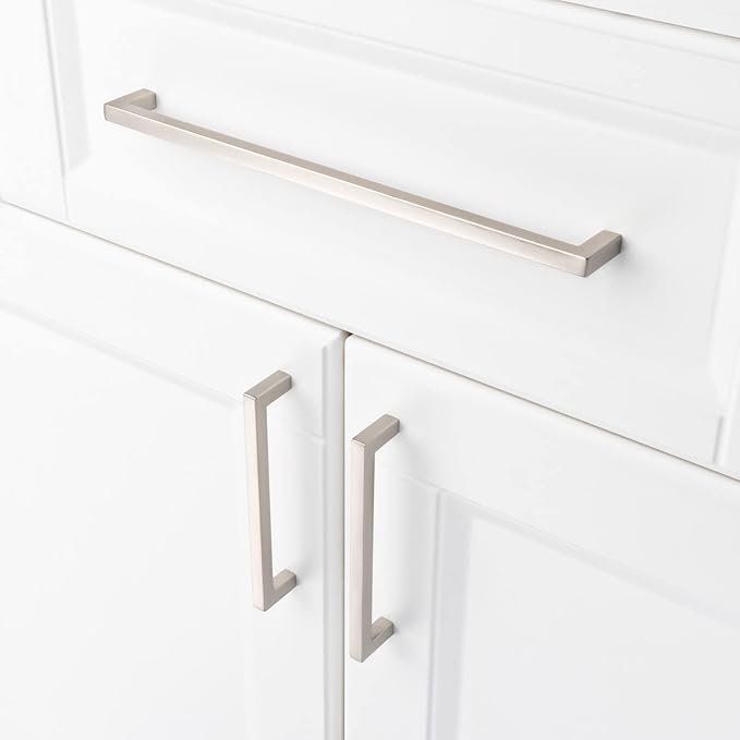 KOOFIZO Solid Square Bar Cabinet Handle - Brushed Nickel Furniture Pull, 10 Inch/256mm Screwhole Distance, Pack of 5 for Kitchen Cupboard Door, Bedroom Dresser Drawer, Bathroom Wardrobe Hardware