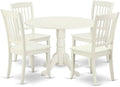 East West Furniture DLDA5-LWH-W 5 Piece Dining Room Furniture Set Includes a Round Kitchen Table with Dropleaf and 4 Dining Chairs, 42x42 Inch, Linen White