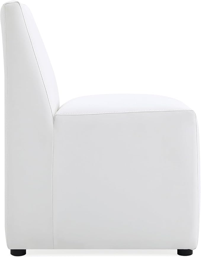 Manhattan Comfort Anna Square Modern Dining Chair with Head to Toe Faux Leather Upholstery and Plastic Foot Padding, Luxury Accent Furniture, Set of 2, Cream