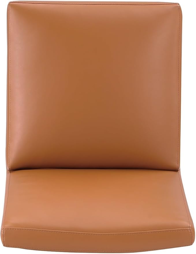 Manhattan Comfort Anna Square Modern Dining Chair with Head to Toe Faux Leather Upholstery and Plastic Foot Padding, Luxury Accent Furniture, Set of 2, Saddle