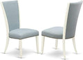East West Furniture VEP2T15 Verona Parson Dining Chairs - Nailhead Trim Baby Blue Linen Fabric Padded Chairs, Set of 2, Linen White