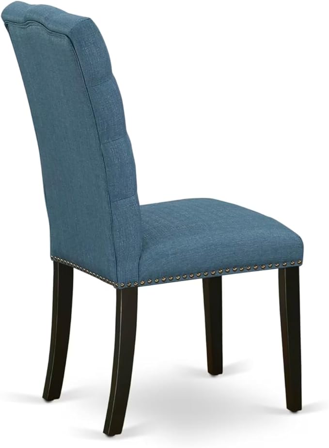 East West Furniture V697EL121-9 9 Piece Dining Room Table Set Includes a Rectangle Kitchen Table with V-Legs and 8 Blue Linen Fabric Parson Dining Chairs, 40x72 Inch, Multi-Color